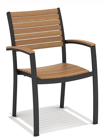 METRO Professional Gartenstuhl mit Armlehne Lynx, Aluminium/Eukalyptusholz, 58 x 60 x 88 cm, Stapelbar, Wetterfest, 150 kg Tragkraft, Natur/Schwarz