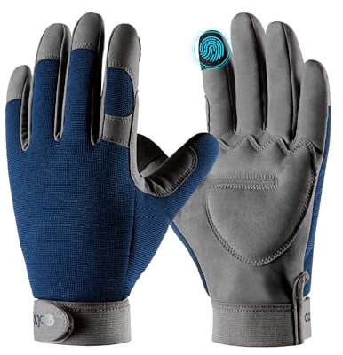 COOLJOB Touchscreen-Gartenhandschuhe, durchstichsichere Arbeitshandschuhe für Rosenschnitt, Gepolsterte Rosenhandschuhe aus Kunstleder mit Klettverschluss, Navy (1 Paar, M)