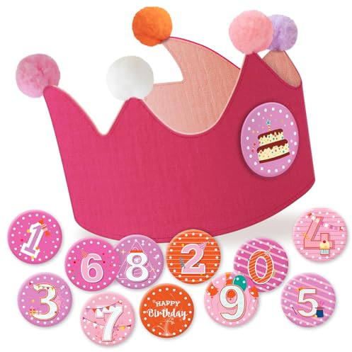 OKwhims Geburtstagskrone für Mädchen und Kinder Mit Klettverschluss, Zahlenabzeichen 0-9, Geeignet für Geburtstagsfeiern, Musselin-Krone