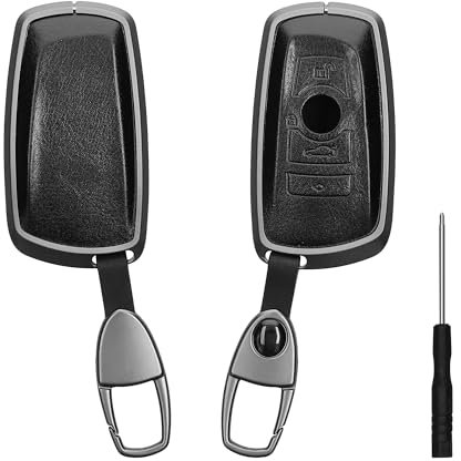 kwmobile Autoschlüssel Hülle kompatibel mit BMW 3-Tasten Funk Autoschlüssel (nur Keyless Go) Schlüsselhülle - Schutzhülle mit Schlüsselanhänger - Schwarz Metallic Schwarz