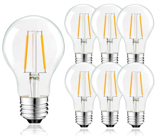 Suncan Glas E27 LED lampe für Lichterkette, LED Filament Glühbirne A60 2W, 2700K Warmweiß,180lm,LED E27 Aussenbereich Innenbereich, klar, nicht dimmbar, 6er Set