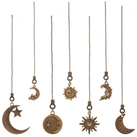 DELORIGIN 7 Stück Deckenventilator Zugkette 7 Stile Mond Sonne dekoratives Totem 35 cm Ventilator Zugkette Anhängerverlängerung Beleuchtungsventilator Perlenkugel Ventilator Zugkettenverlängerung