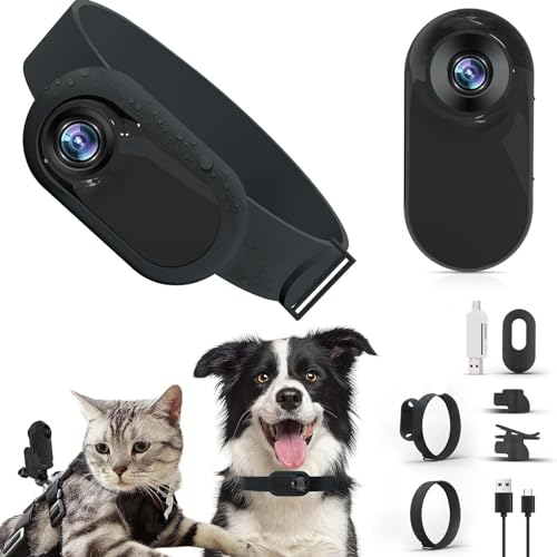 Bewinner Katzen Kamera Halsband, 120° Weitwinkel Haustier Sportkamera mit 0,96 Zoll LCD-Bildschirm, HD 1080P Multifunktionaler Haustier Katzen Tracker für Videoaufzeichnungen, Schwarz