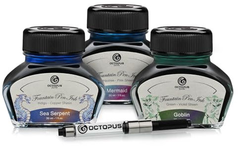 Octopus Fluids 3 x 30 ml Sheen Fountain Pen Ink with Converter Set Fantasy