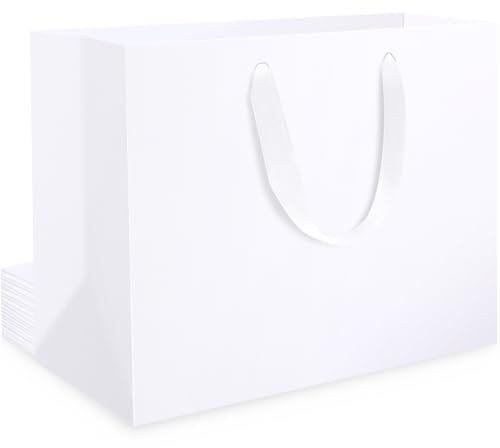 EUSOAR Geschenktüte Weiss Groß - 10 Stück 230GSM Papiertüten Weiß XL 40x15x30cm - Gross Papiertragetaschen Weiße - Kraftpapier Tüten Geschenktasche Weiß für Geburtstag Hochzeit Mutter Frauen Geschenk