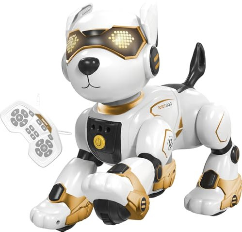 Dnenellr Chien Robot, Télécommande Chien Robot Interactif pour Enfants, Programmable, Contrôle Vocal (Anglais Uniquement) et Contrôle Gestuel, Robot Chien Intelligent Cadeaux pour Garçons Filles