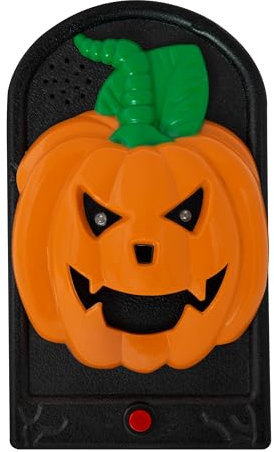Global Gizmos 47829 Halloween Pumpkin Doorbell/Interactive Front Door Halloween Decoration/Red Glowing LEDs / 3 Sound Effects / 19.5cm x 11cm