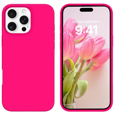 DUEDUE Coque pour iPhone 16 Pro Max 6.9 5G, Silicone Militaire Antichoc, Doublure Coque de Téléphone Protection Ecran Intégrale,Toucher Confortable Anti Rayures Etui de iPhone 16 Pro Max, Rose Fluo