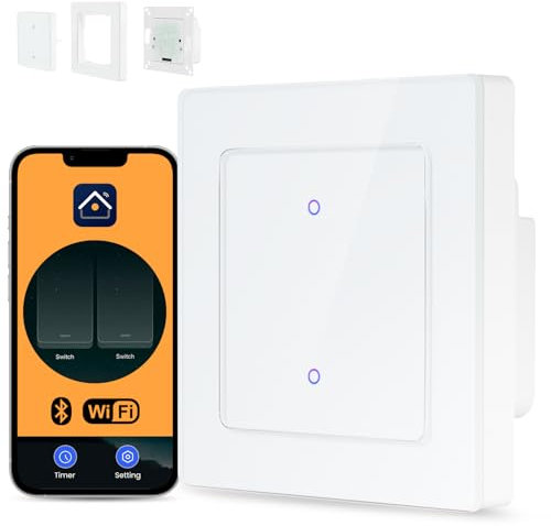 MIUCDA Smart Lichtschalter WiFi Unterputz Schalter 2 Wege (Neutrale Leitung benötigt) Wandlichtschaltern Kompatibel mit Alexa und Google Home Work mit Tuya