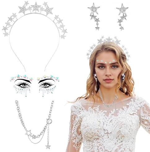 DAZZTIME Weihnachten Sterne Haarreifen,Stern Stirnband,Sterne Haarreif,Silber Sterne Stirnband,Stern Strass Haar Hoop Stirnband,Haarreif Sterne Silber,Strass Haarband,für Karneval,Fasching,Mottoparty