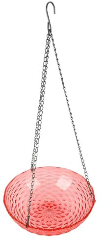 Fdit Fontana da Bagno per Uccelli Sospesa, Grande Ciotola in Plastica per Vasca da Bagno per Uccelli Ad Energia Solare con Fontana a Gorgogliamento Solare per Giardino Esterno, (Rosso)