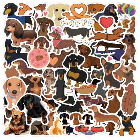 Dackel Sticker Set,60 PCS PVC Wasserdichte Aufkleber Niedliche Dachshund Dekoration für Hundeliebhaber für Laptop Handyhülle Skateboard Hundehaus Scrapbook Geschenkideen