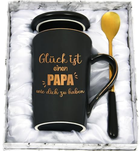 CHUIN DRUCK Kaffeetasse Geschenke für Papa zum Geburtstag Vatertagsgeschenk Tasse Glück ist eine Papa wie dich zu haben Geschenkidee Tasse Geschenk Weihnachtsgeschenke, 400ml Schwarz