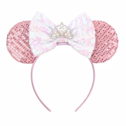 Mouse Ears Candy Headband Mouse Ears Headbands for Girls Mouse Ears Bow Headbands Shiny Bows Mouse Ears for Party Birthday Decoration (Pink)