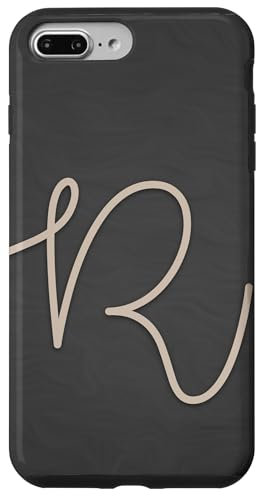 iPhone 7 Plus/8 Plus Tan Beige letter R monogram On Black Case
