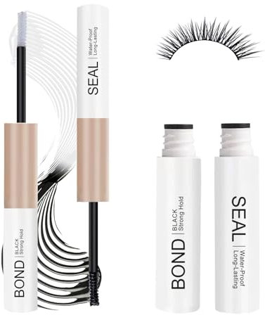 Colle à Faux Cils 2-en-1 – Adhésif Noir + Scellant Transparent | Tenue longue durée, résistant à l’eau et au sébum | Séchage rapide & doux pour les yeux sensibles| 3,5ml