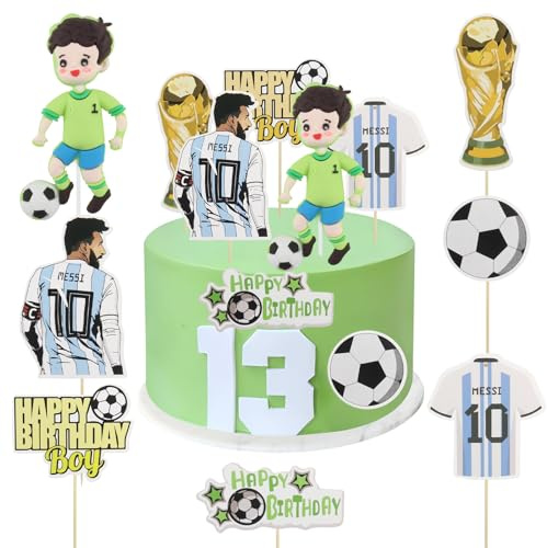 JINXIAN 7 Stück Fußball Geburtstagsdeko: 7 Tortendeko Fussball Figuren & Deko für Jungen Fußball-Thema Geburtstag Party Deko