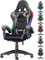 Racingreat Chaise de gaming avec LED - Chaise gamer - Éclairage RVB - Hauteur réglable - Ergonomique - Réglable en hauteur - Pour adolescents, garçons, filles, adultes - Gris