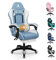 ALFORDSON Sedia da gioco, sedia da ufficio massaggiante, sedia da gioco ergonomica con poggiapiedi e poggiatesta, cuscino lombare massaggiante, morbida imbottitura, Tessuto, Blu e Bianco