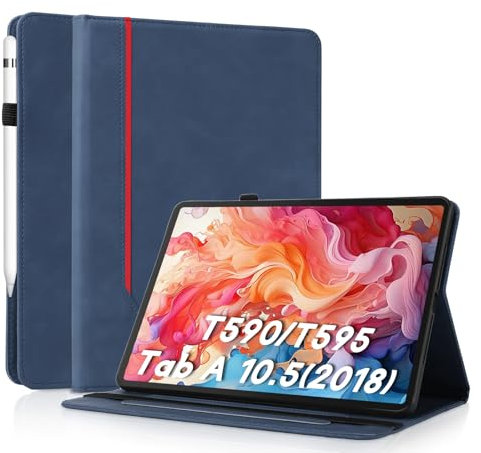 AsWant Funda para Samsung Galaxy Tab A 10,5 Pulgadas 2018 SMT590/T595/T597 - Protectora TPU con Soporte/Cartera, Auto Activación/Reposo Funda (Azul)