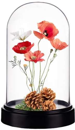 AHANDMAKER Cloche globe en acrylique avec base noire pour figurines, fleurs, plantes, bouquets, photos, décorations de table de mariage - 11,6 x 18,5 cm