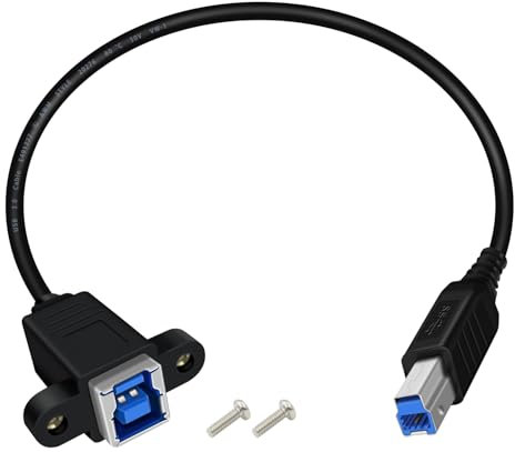 HuaLiSiJi Cable Alargador USB B con Montaje Panel 5Gbps Cable USB 3.0 Tipo B Macho a Hembra para Escáneres, Discos Duros Externos, Impresoras Multifuncionales, etc (Negro, 0.3 m)