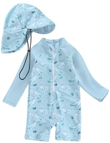 Costume da Bagno per Neonato, Anti-UV, Tuta da Nuoto a Maniche Lunghe e Cappello Bagno Set UPF 5+ Protettivo in Neoprene Solare Muta Surf Swimsuit Spiaggia Mare Piscina, Spiaggia, Immersioni