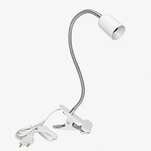 Sudnsadaks Lampenfassung E27, Klemmlampe mit Stecker und 120 cm Kabel | 360° Verstellbarer Schwanenhals, Klemmleuchte mit Schalter für Tiere, Wachsende Pflanze, Tischlampe, Weiß (Ohne Glühbirne)