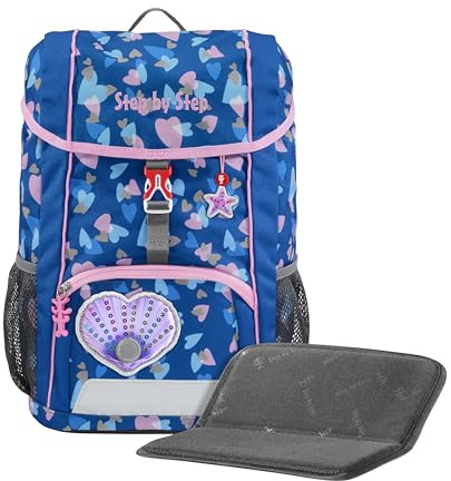 Step by Step Rucksack-Set Kid Reflect „Seashell Pearl“, blau-rosa, mit Sitzkissen, ergonomischer Mini-Ranzen mit höhenverstellbarem Brustgurt, für Kindergarten, Vorschule und Freizeit, 13 l