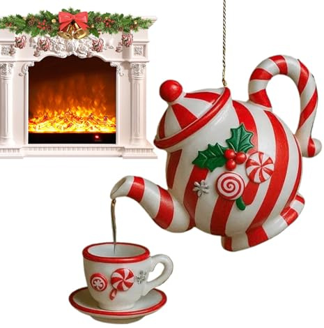 Fyrdyn Teekannen Christbaumschmuck - 2D Acrylik Ornamente Weihnachtsbaum Deko | Dekoration Für Feiertage Und Party Taschenanhänger - Für Kamin Garten Innenfenster Hof