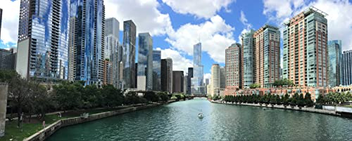 hansepuzzle 30320 - Chicago Panorama-Puzzle 2000 Teile | Reisen Puzzle mit hochwertiger Puzzle Aufbewahrung: Kartonbox und Wieder verschließbarem Beutel | Puzzle-Maße: 116,6 x 46,7 cm