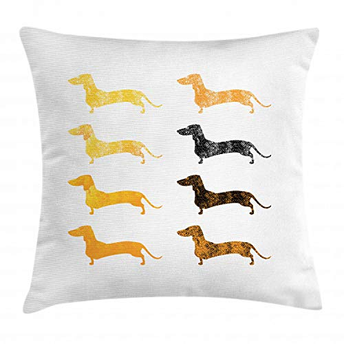 ABAKUHAUS Dackel Kissenbezug, Vintage Silhouetten, Waschbar mit Reißverschluss Kissenhülle mit Farbfesten Klaren Farben Beidseitiger Druck, 50 x 50 cm, Ringelblume Orange Schwarz