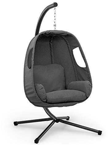 blumfeldt Bella Donna Hängesessel - entspannende Schwingbewegung, Unique Comfort, Sitzkissen mit weicher 12cm Füllung, Seitenpolsterung, Stabiler Standfuß aus Stahl, max.: 150 kg, dunkelgrau