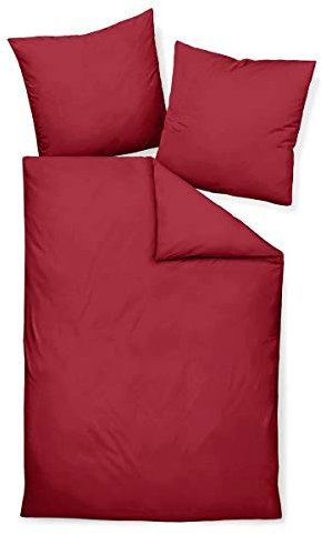 Traumschlaf Uni Mako-Satin Bettwäsche im Set 100% Baumwolle mit Reißverschluss 200x220 cm + 2X 40x80 cm Bordeaux