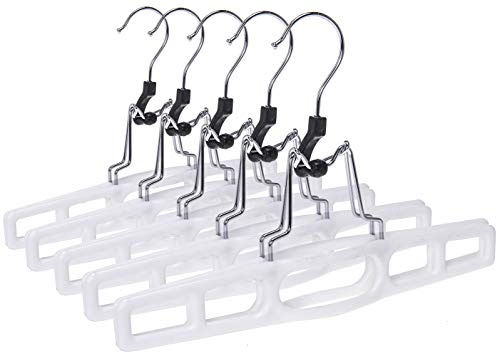 Quality Hangers 10 Pack Premium Skirt Hangers - Thin Space Saving Pant Hangers Set with Clamp, Shorts Hangers with Heavy Duty Locking Clasp, Multipurpose Jean Hangers Set - White