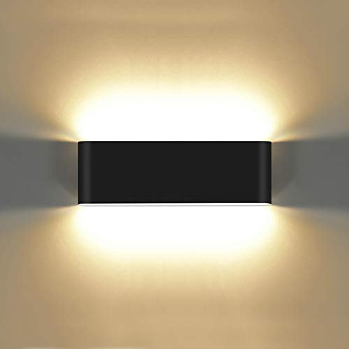 KAWELL 20W Modern Wandlampe LED Wandleuchte Up Down Aluminium Wandbeleuchtung Wasserdicht IP65 Innen Außen für Schlafzimmer Badezimmer Wohnzimmer Flur Treppen Korridor, Schwarz 3000K