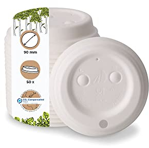 BIOZOYG Papp-Deckel mit Trinköffnung I Coffee-to-go Deckel Ø 90 mm weiß I Für Kaffee-To-Go Pappbecher I Biologisch abbaubar & kompostierbar I Kaffeebecher Deckel mit Trinkloch I 50 Stück