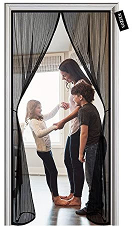 WEIZON Zanzariera Magnetica Chiusura Automatica Tenda Zanzariera a Strisce Adatto per Porte e Finestre Familiari/Camper/Scuole 150 x 190 cm - Nero