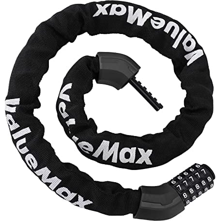 ValueMax Fahrradschloss Zahlenschloss Kettenschloss 100cm, 5 stelliger Zahlencode, 8mm dicke gehärtete Stahlkettenglieder, Sicher Beständig rücksetzbar Code, für Fahrräder E-Bike Motorrad Glastüren
