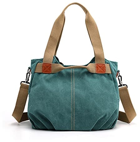 FANDARE Leinwand Handtaschen Schultertasche Damen Umhängetasche Vintage Frauen Arbeitstasche für Shopper Reisen Crossbody Messenger Bag Grün A