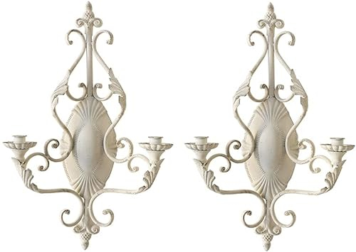 TentHome Kerzenhalter Wand Vintage Stabkerzen Wandleuchte Metall Kerzenleuchter Shabby Chic Lilien Wanddekoration für Wohnzimmer Esszimmer 2er Set Weiß