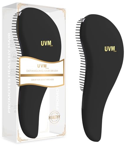 Brosse à cheveux démêlante pour femmes, filles et enfants – Faites glisser la brosse démêlante pour cheveux mouillés, fins, bouclés, épais et afro (Noir)