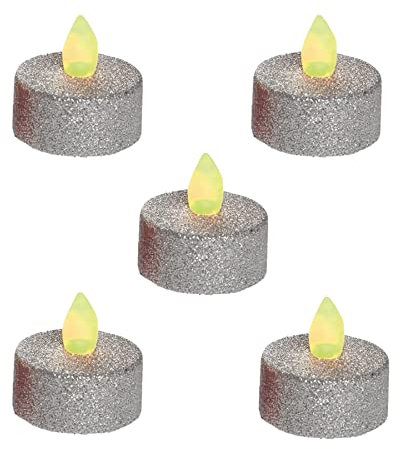 Widdle Gifts Ltd Flickering LED Glitter Tea Lights Pack of 5 - Silver 4488