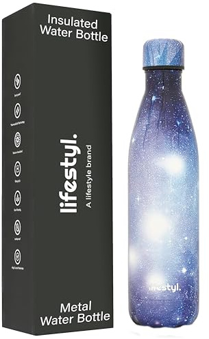 LIFESTYL. Stainless Steel Water Bottle | 24 Hrs Cold&12 Hrs Hot| Thermoshield Technology Vacuum Insulated Metal, Leak-Proof, Hike, Walks, Gym, Yoga, Cycling (Galaxy Light Blue, 750, Milliliters)