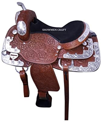 SHOWMEN CRAFT Westernsattel, komplett dekorativ, silberfarben, mit Halfter und Brustrufer (45,7 cm)