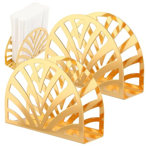 ZEONHEI Lot de 2 porte-serviettes ronds en métal doré, porte-serviettes modernes pour tables, pique-niques, comptoirs de cuisine, design évidé