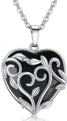 XIANNVXI Heart Necklaces for Women Flower Leaf Wrapped Heart Pendant Necklace Black Obsidian Crystal Necklace Natural Real Gemstones Reiki Jewellery for Women