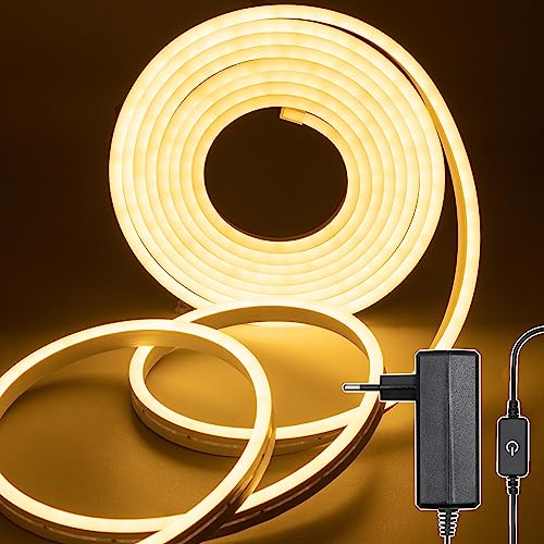 Bigzom Bande LED néon 2 m, blanc chaud, 12 V, à intensité variable, étanche 3000 K, avec bloc d'alimentation et contrôleur, pour l'intérieur et l'extérieur, la maison, la cuisine