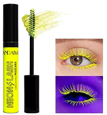 UV Glow Colorful Mascara 6 Farben 4D Lash Mascara, Lang anhaltende, wischfeste, voluminöse und charmante Wimperntusche, perfekt für Tag oder Nacht Bühne, Clubbing oder Kostüm Make-up (Gelb)