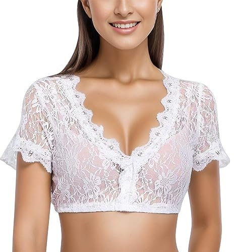 Womens Oktoberfest Costumes Top Blouse Lace Puff Sleeve Top Women Bikini Tops for Women UK Lace Tops for Women UK Plus Size White